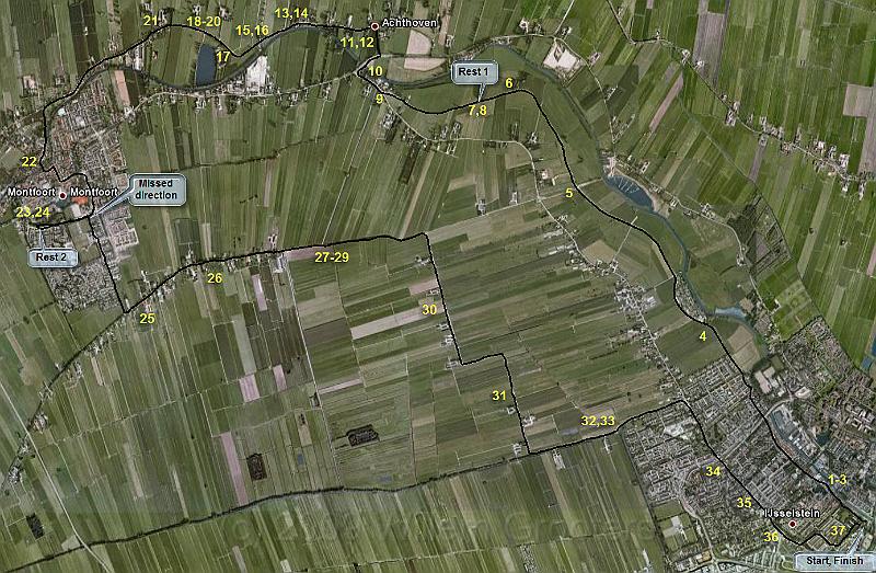 Google.jpg - The route projected in GoogleEarth - the numbers locate the location where the images were taken.