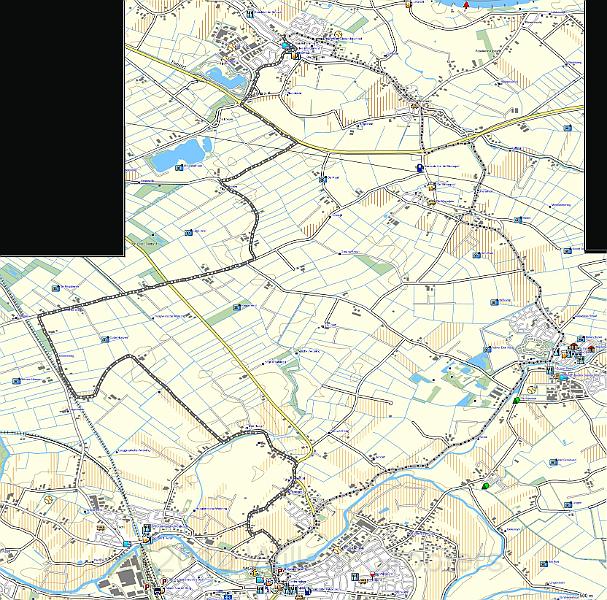 06022010Mapsource.jpg - The walk from Culemborg, starting from the parking lot near the shopping center, mainly over tarmac rodas, to Beusichem, taking a rest in the cafe at the swimming poolm and back over Buren.The woods just North of Culemborg were too muddy to pass.