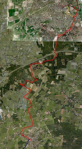 Google.jpg - The route projected ion Google Earth, showing the connections of earlier walks (blue, from Goor to Markelo) and dark red (from Rijssen to Nijverdal) - this was the missing gap. The numbers refer to the approximate location where the pictures are taken.