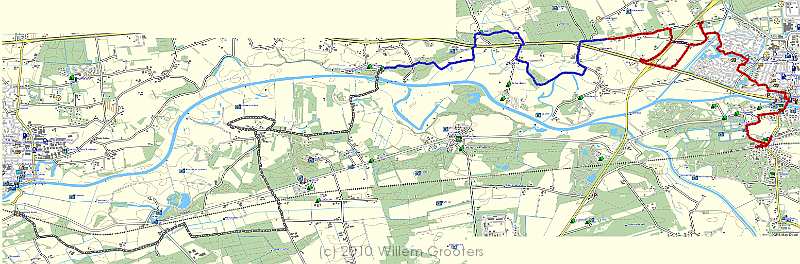 TopoNL.jpg - The track projected on the TopoNL maps in Garmin shows the path follows the old Vecht streambed - north and south. We had two stops on the way - where the track colors change.