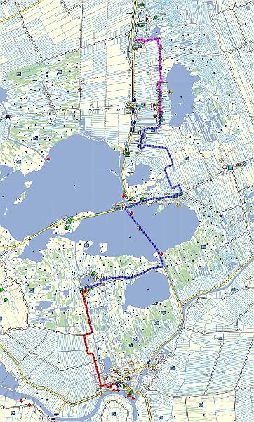 Mapsource.jpg - The route as tracked: Zwartsluis - BlauweHand, then to Giethoorn, at the Fanfare, and finally to the busstop at Nooreinde.
