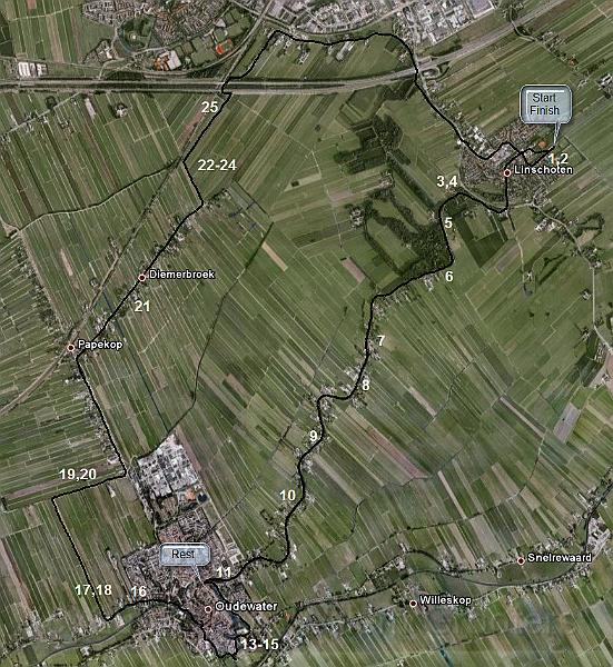 Google.jpg - The route projected on Google Earth - in summmer. The numbers refer to the locations of the pictures.