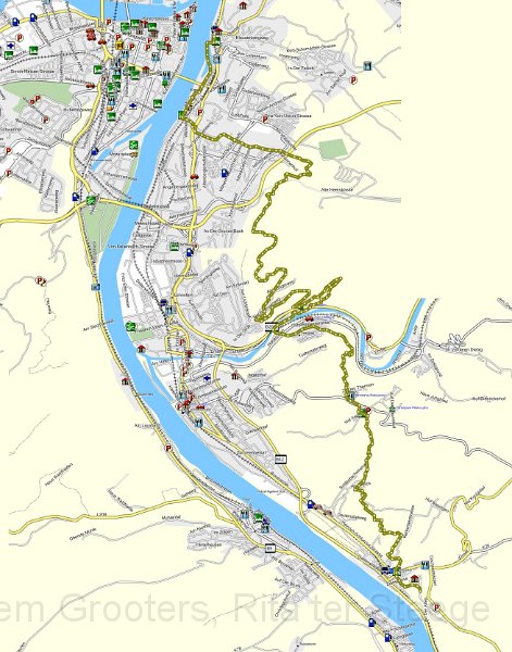 Map.jpg - Parked at the Ehrenbreitstein railroad station, the path followed the Rhine, and went straight off, leading to a military zone, into the Ruppertsklamm, passing the Lahn and hopping over the lump to Braubach. We made it to the castle to connect to out first walks