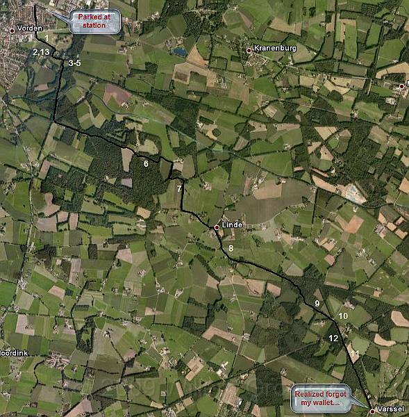 Google.jpg - The route leads along medows and through woodland, the typical landscape of this part of the country.
